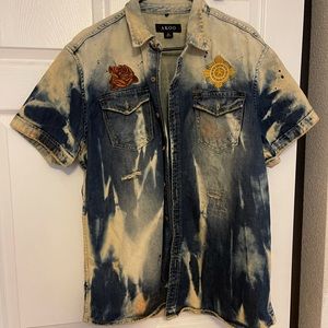 Jean button down shirt by Akoo, XL, color blue.